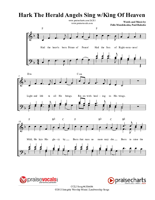Hark The Herald (with King Of Heaven) Lead Sheet (PraiseVocals)