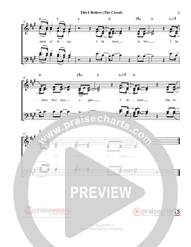 This I Believe (The Creed) Lead Sheet (SAT) (PraiseVocals)