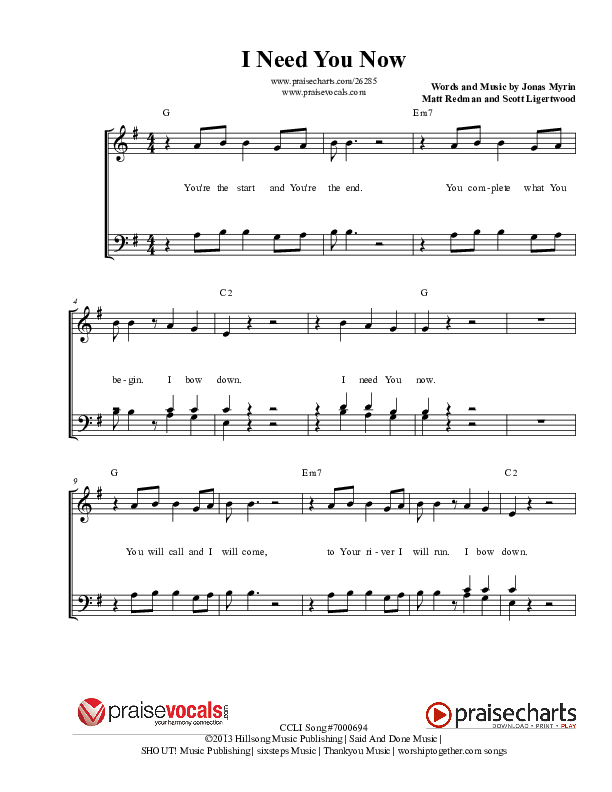 I Need You Now Lead Sheet (PraiseVocals)