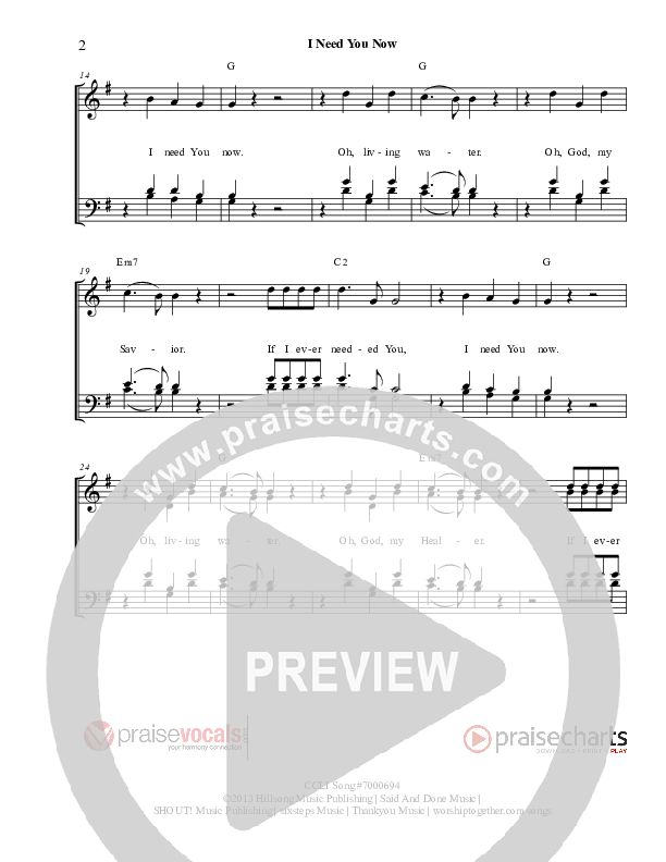 I Need You Now Lead Sheet (PraiseVocals)