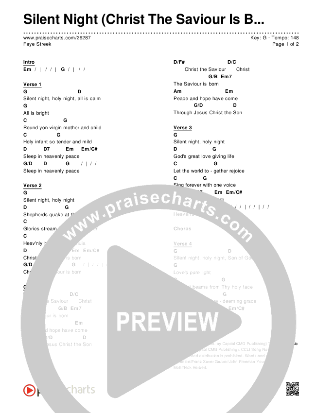 Silent Night (Christ The Saviour Is Born) Chords & Lyrics (Faye Streek)