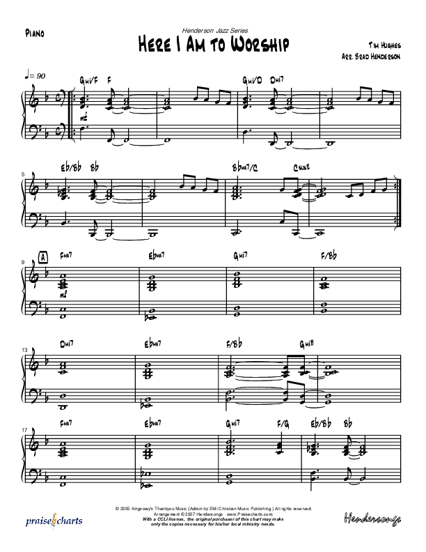 Here I Am To Worship (Instrumental) Piano Sheet (Brad Henderson)