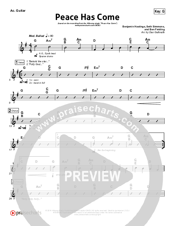 Peace Has Come Rhythm Chart (Hillsong Worship)