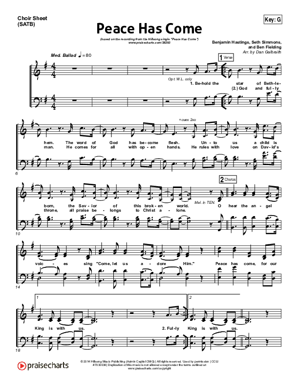 Peace Has Come Choir Vocals (SATB) (Hillsong Worship)