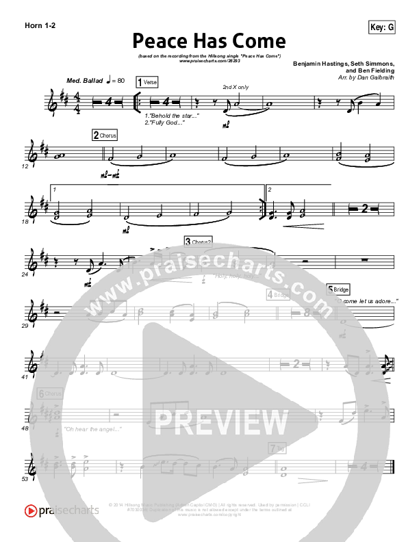 Peace Has Come French Horn 1/2 (Hillsong Worship)