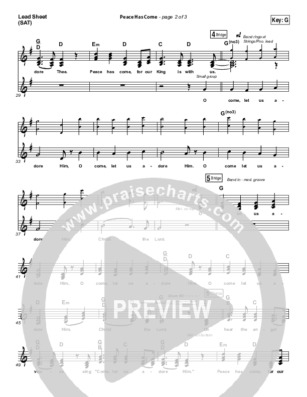 Peace Has Come Lead Sheet (SAT) (Hillsong Worship)