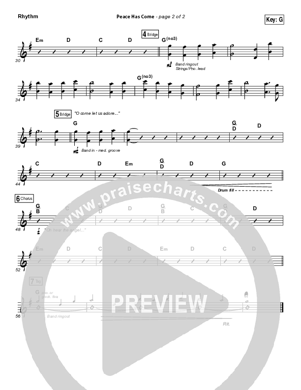 Peace Has Come Rhythm Chart (Hillsong Worship)
