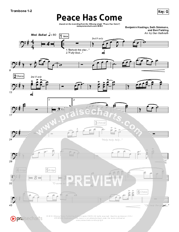 Peace Has Come Trombone 1/2 (Hillsong Worship)