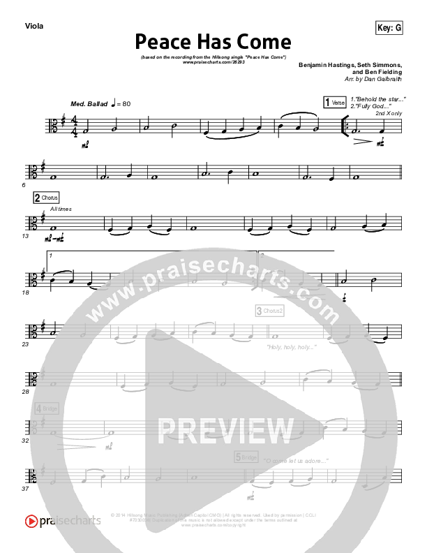 Peace Has Come Viola (Hillsong Worship)