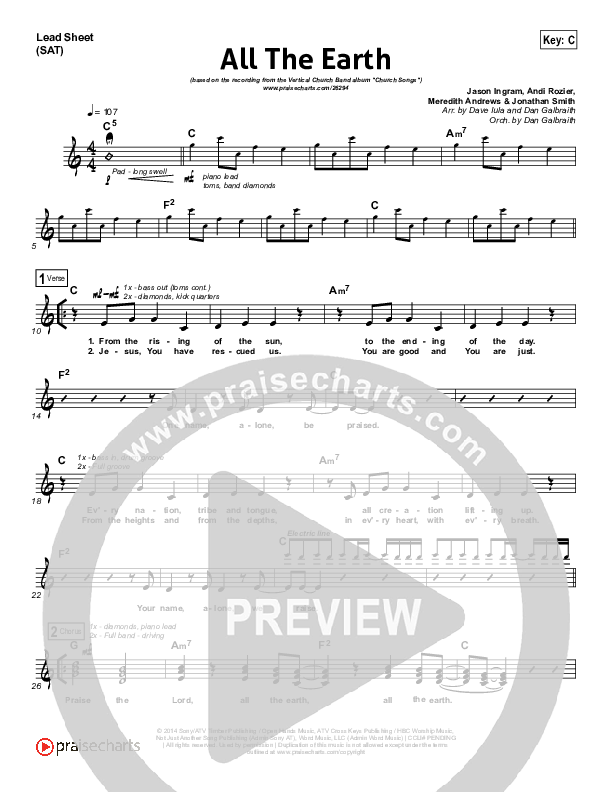 All The Earth Lead Sheet (SAT) (Vertical Worship)