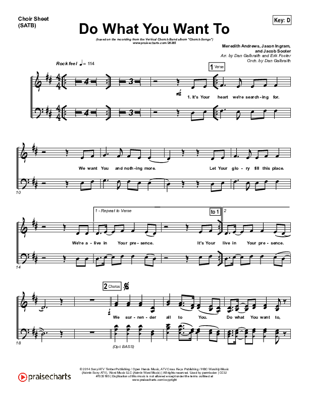 Do What You Want To Choir Sheet (SATB) (Vertical Worship)