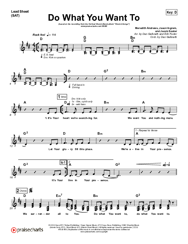 Do What You Want To Lead Sheet (SAT) (Vertical Worship)
