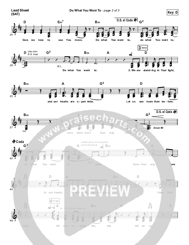 Do What You Want To Lead Sheet (SAT) (Vertical Worship)
