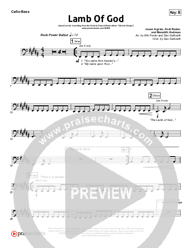 Lamb Of God Cello/Bass (Vertical Worship)