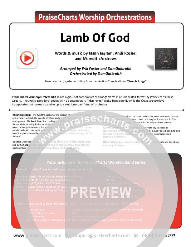 Lamb Of God Cover Sheet (Vertical Worship)