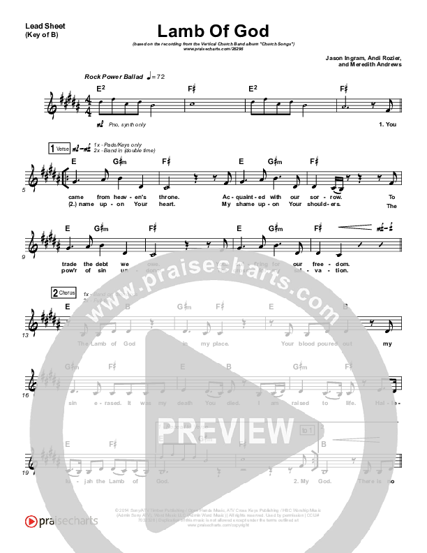 Lamb Of God Lead Sheet (Melody) (Vertical Worship)
