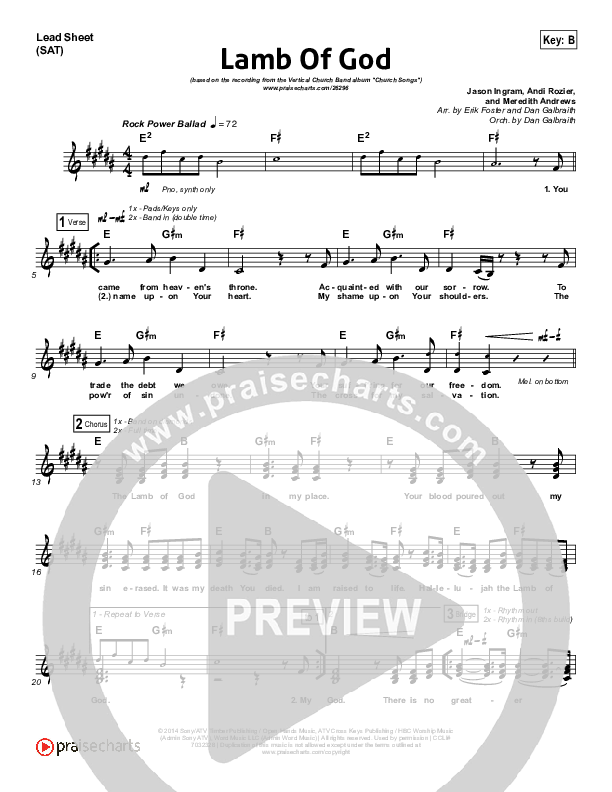 Lamb Of God Lead Sheet (SAT) (Vertical Worship)