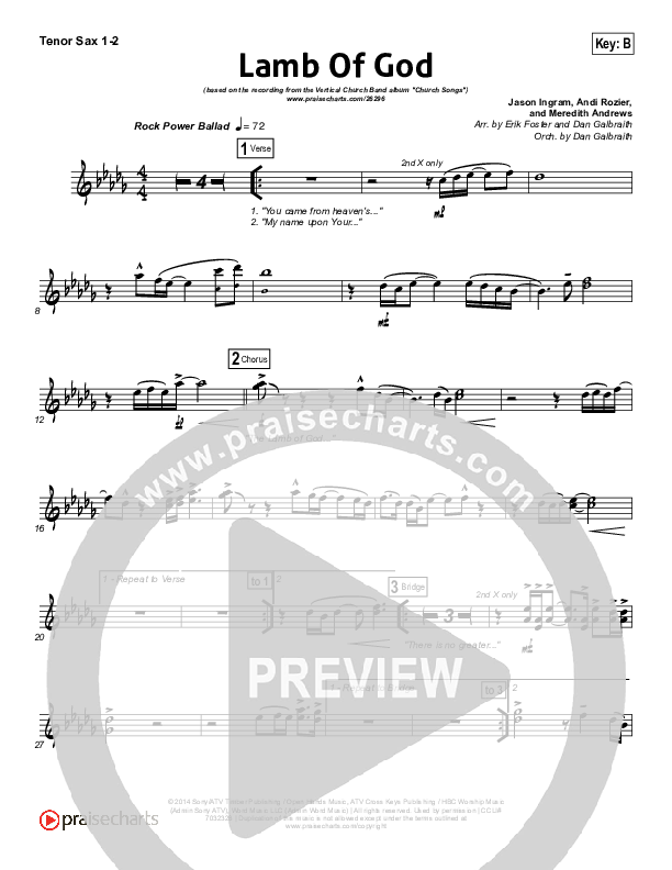 Lamb Of God Tenor Sax 1/2 (Vertical Worship)