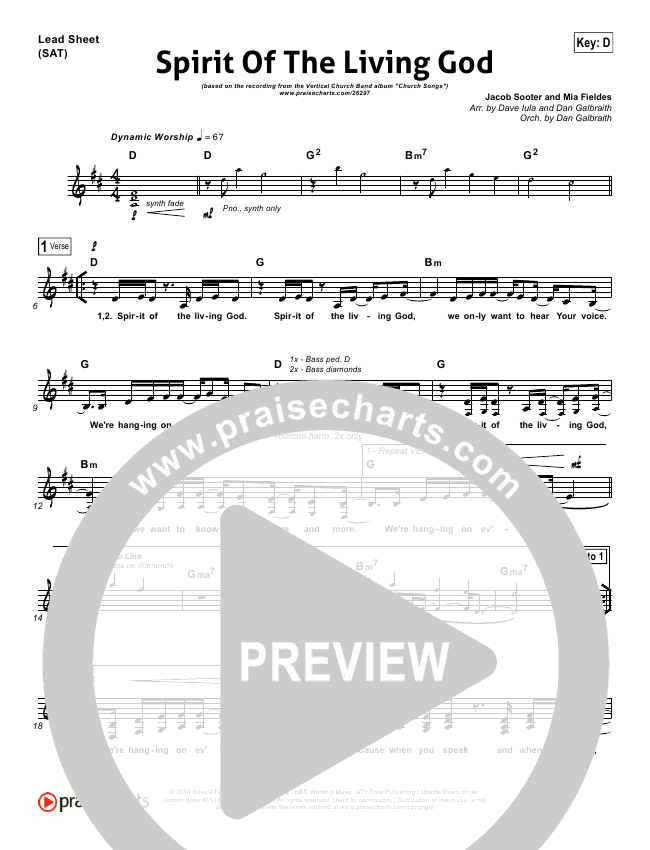 Spirit Of The Living God Orchestration Vertical Worship Praisecharts