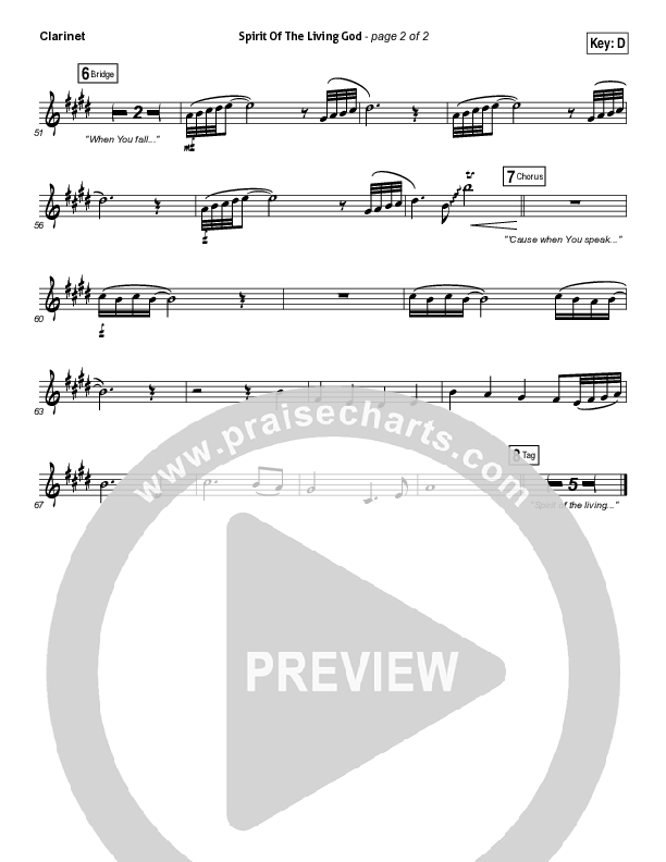 Spirit Of The Living God Clarinet (Vertical Worship)