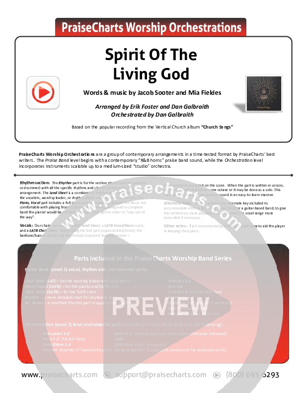 Spirit Of The Living God Cover Sheet (Vertical Worship)