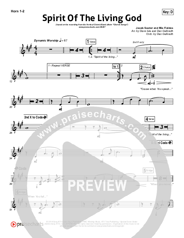 Spirit Of The Living God French Horn 1/2 (Vertical Worship)