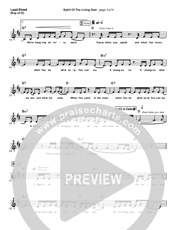 Spirit Of The Living God Lead Sheet (Melody) (Vertical Worship)