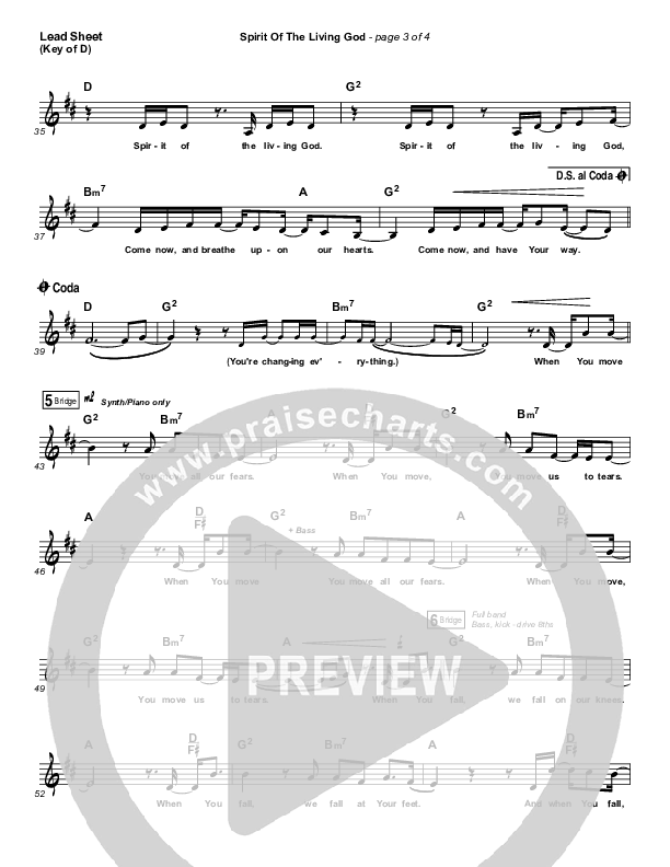 Spirit Of The Living God Lead Sheet (Melody) (Vertical Worship)