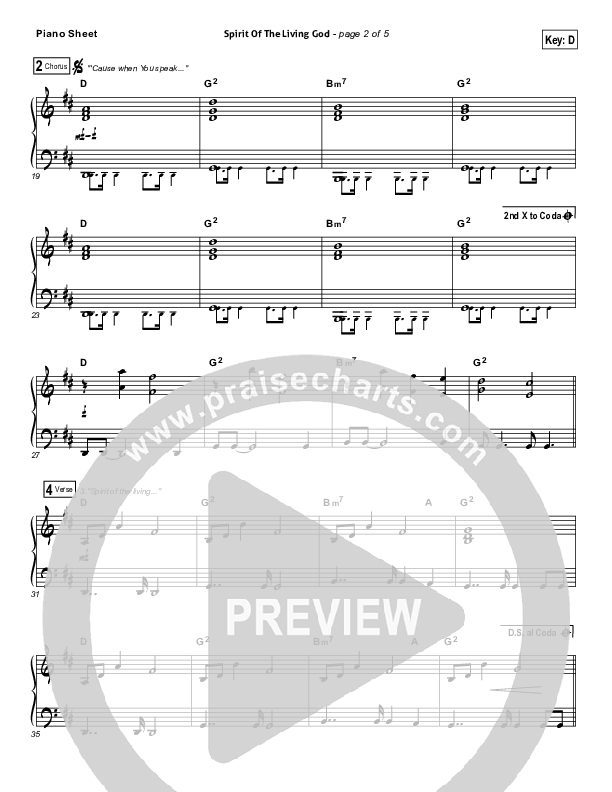 Spirit Of The Living God Piano Sheet (Vertical Worship)