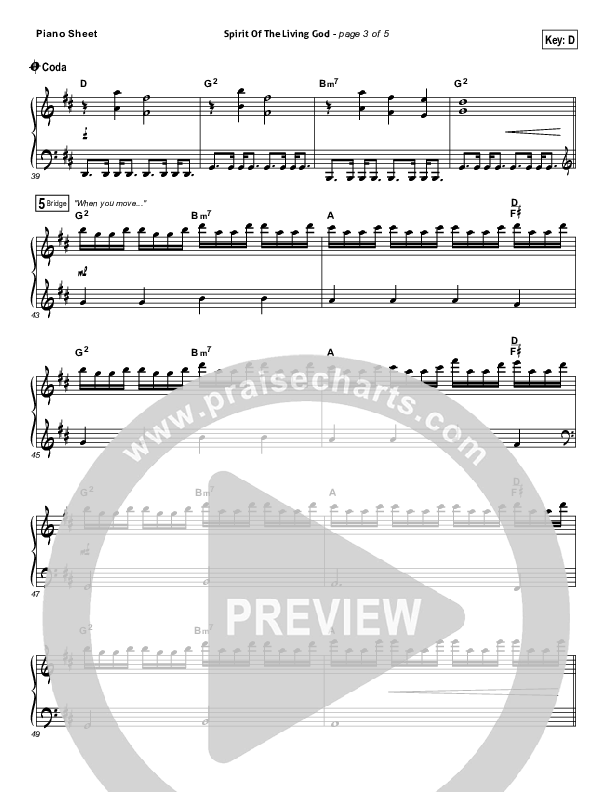 Spirit Of The Living God Piano Sheet (Vertical Worship)