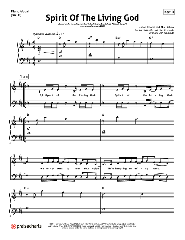 Spirit Of The Living God Piano/Vocal (SATB) (Vertical Worship)