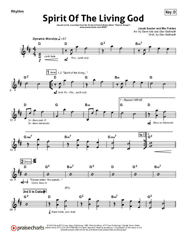 Spirit Of The Living God Rhythm Chart (Vertical Worship)