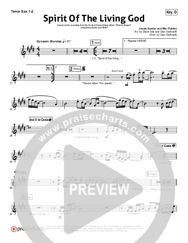 Spirit Of The Living God Tenor Sax 1/2 (Vertical Worship)