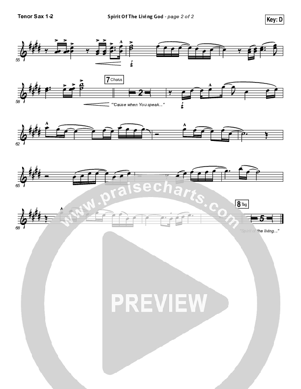 Spirit Of The Living God Tenor Sax 1/2 (Vertical Worship)