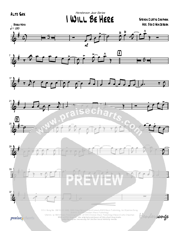 I Will Be Here (Instrumental) Alto Sax (Brad Henderson)