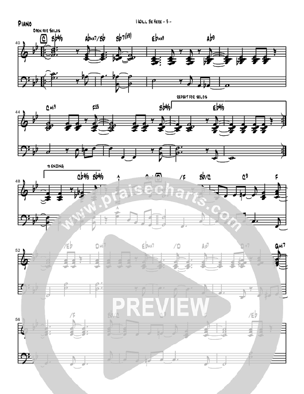 I Will Be Here (Instrumental) Piano Sheet (Brad Henderson)