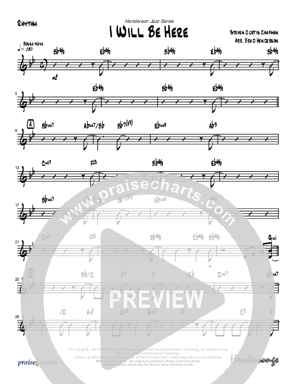 I Will Be Here (Instrumental) Rhythm Chart (Brad Henderson)
