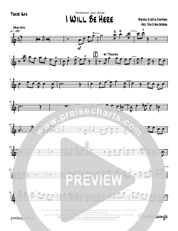 I Will Be Here (Instrumental) Tenor Sax 2 (Brad Henderson)