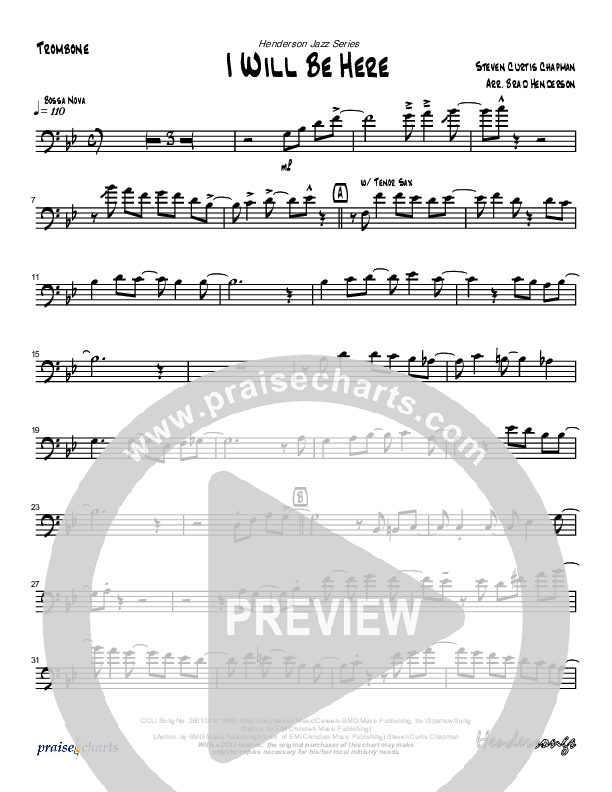 I Will Be Here (Instrumental) Trombone (Brad Henderson)