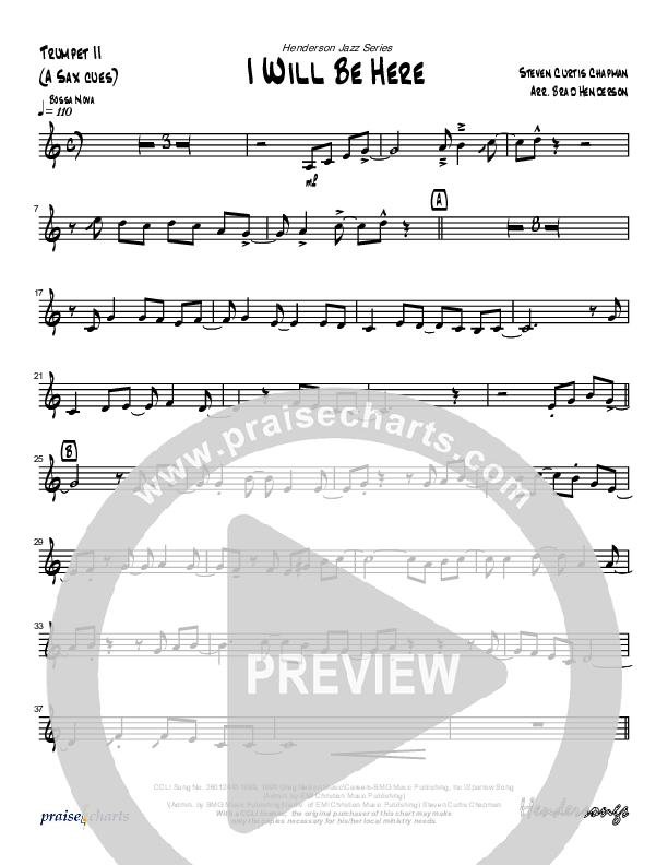 I Will Be Here (Instrumental) Trumpet 2 (Brad Henderson)