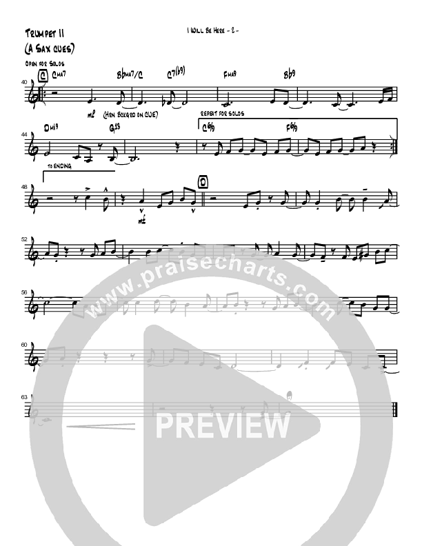 I Will Be Here (Instrumental) Trumpet 2 (Brad Henderson)