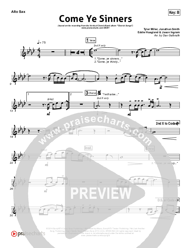 Come Ye Sinners Alto Sax (Vertical Worship)