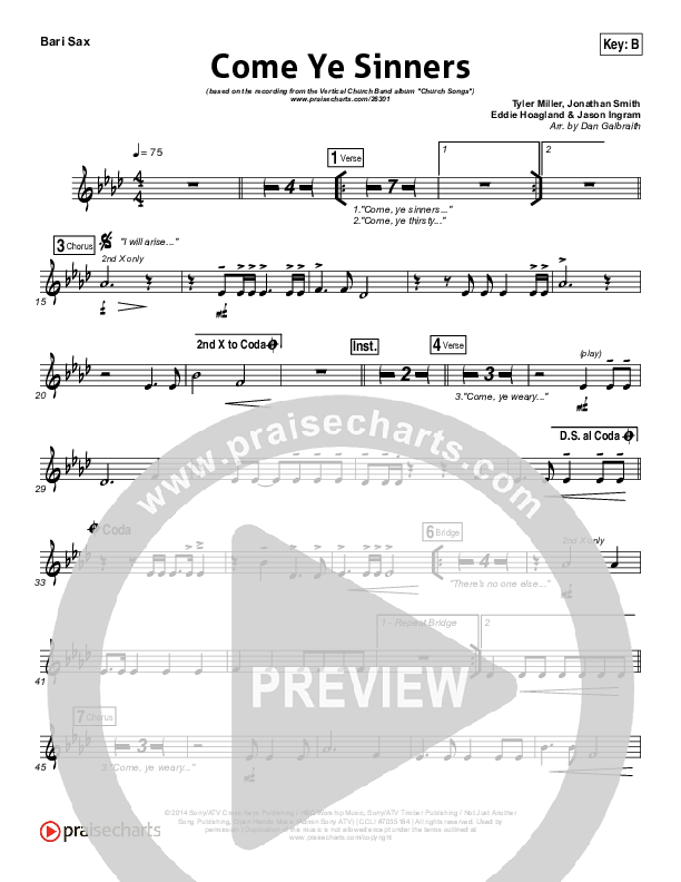 Come Ye Sinners Bari Sax (Vertical Worship)