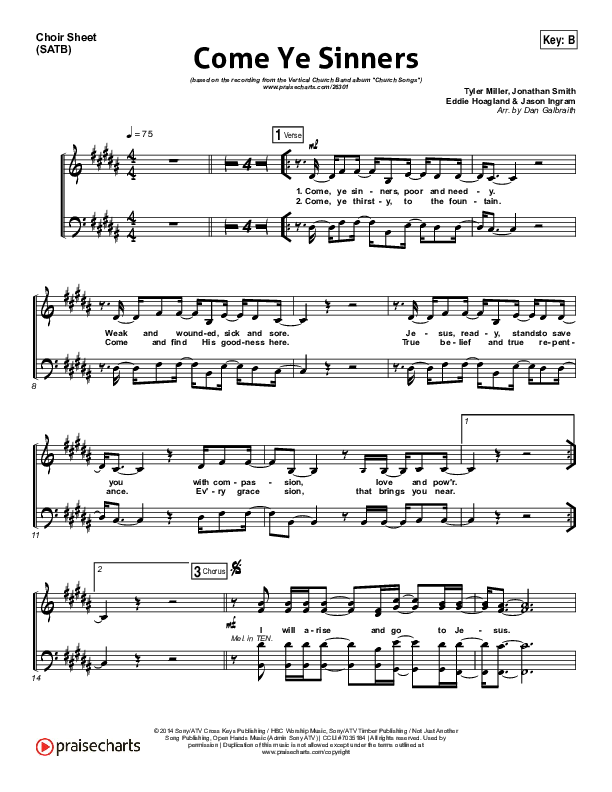 Come Ye Sinners Choir Vocals (SATB) (Vertical Worship)