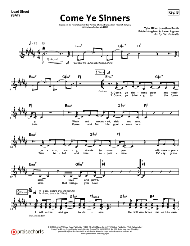 Come Ye Sinners Lead Sheet (SAT) (Vertical Worship)
