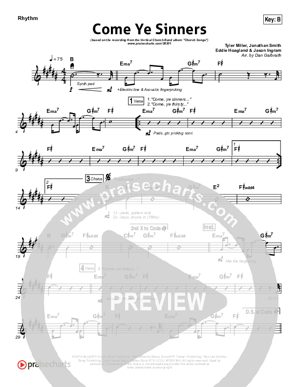 Come Ye Sinners Rhythm Chart (Vertical Worship)