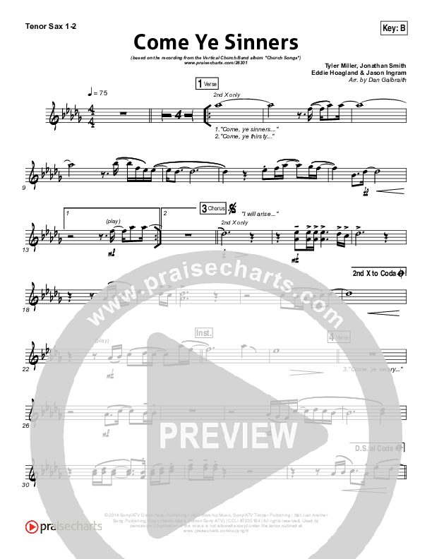 Come Ye Sinners Tenor Sax 1/2 (Vertical Worship)