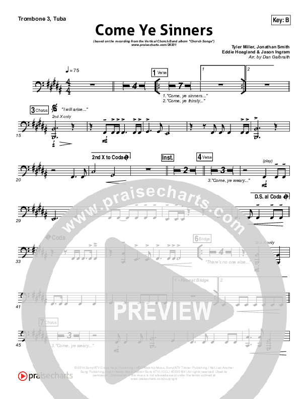 Come Ye Sinners Trombone 3/Tuba (Vertical Worship)
