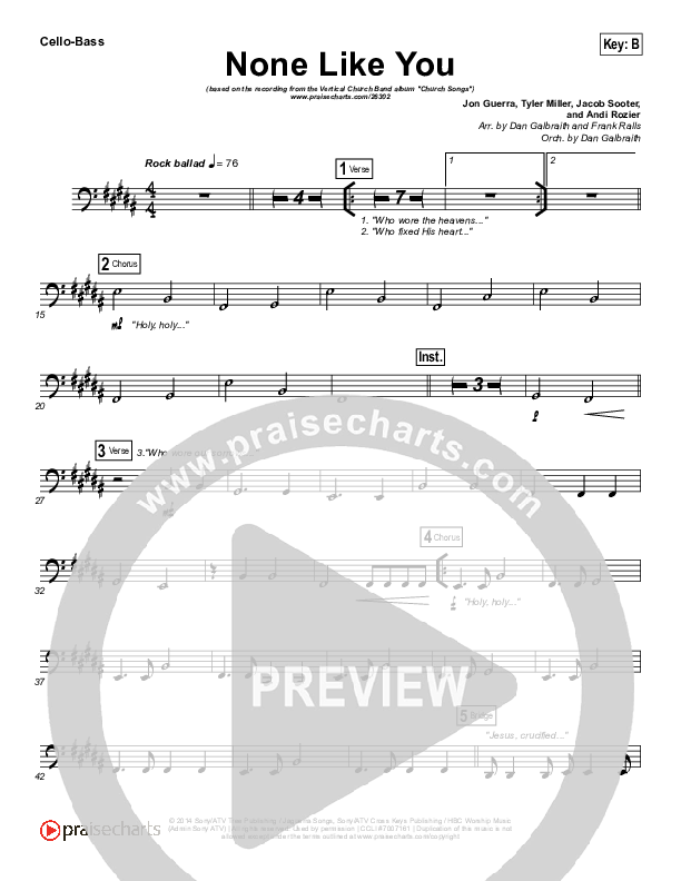 None Like You Cello/Bass (Vertical Worship)