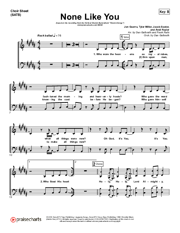 None Like You Choir Sheet (SATB) (Vertical Worship)